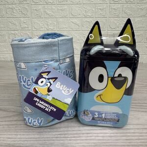 Bluey Bath Set 5PK Cotton Printed Washcloth Caddy Set w/ Berry Scent Body Wash